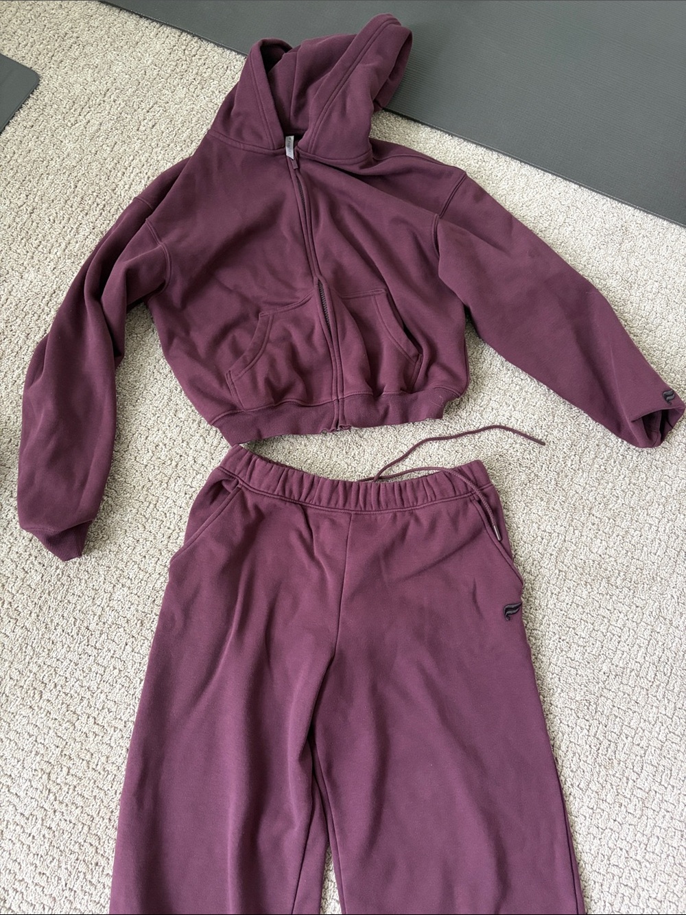 Fabletics Women's Wide Leg Sweatpants & Hoodie Set in Deep Plum